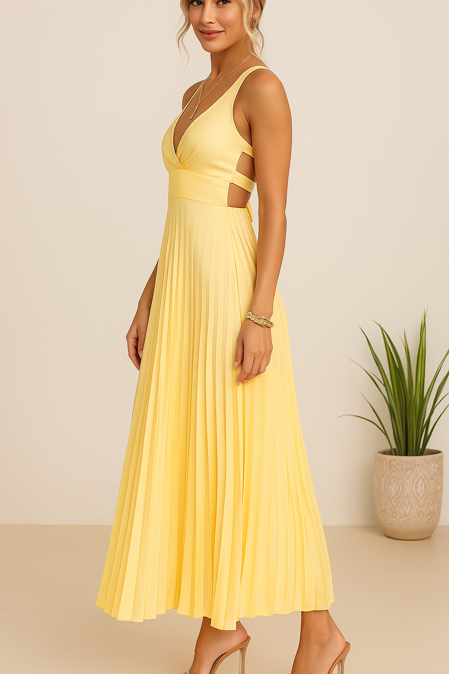 Sanhoane – Vestido Plissado com Costas Abertas