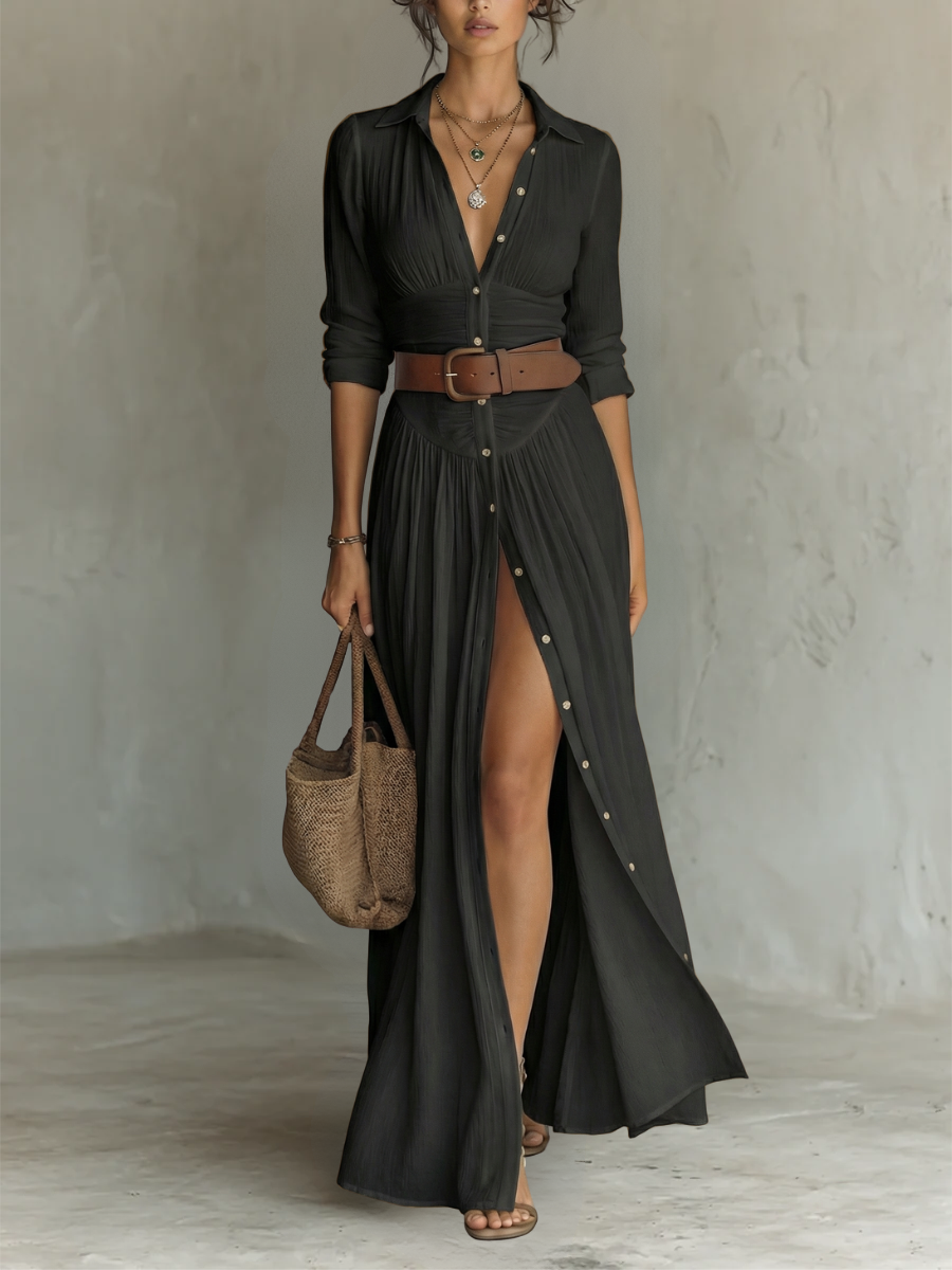 Angeiras – Vestido Maxi de Linho com Gola
