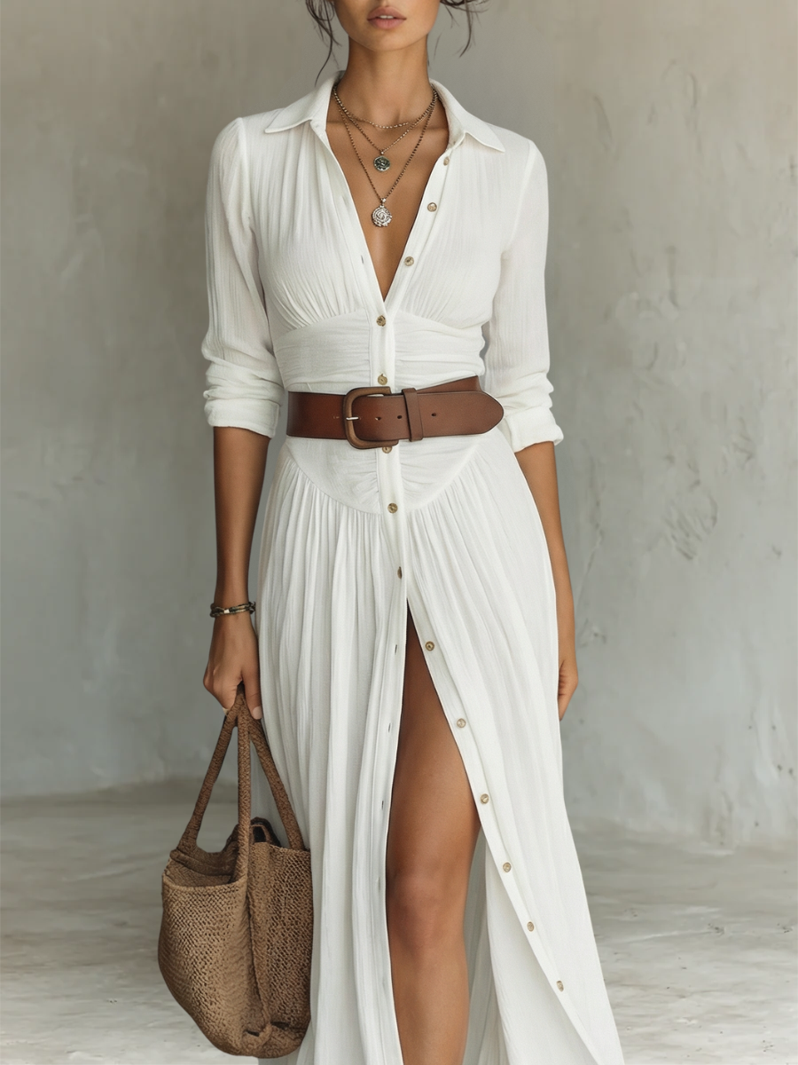 Angeiras – Vestido Maxi de Linho com Gola