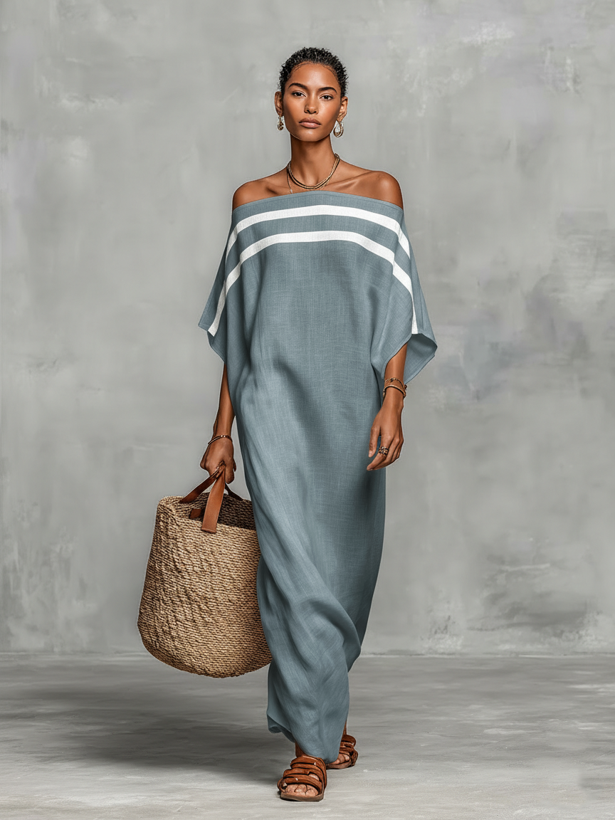 Vila Verde – Vestido Maxi de Linho de Ombros Descobertos