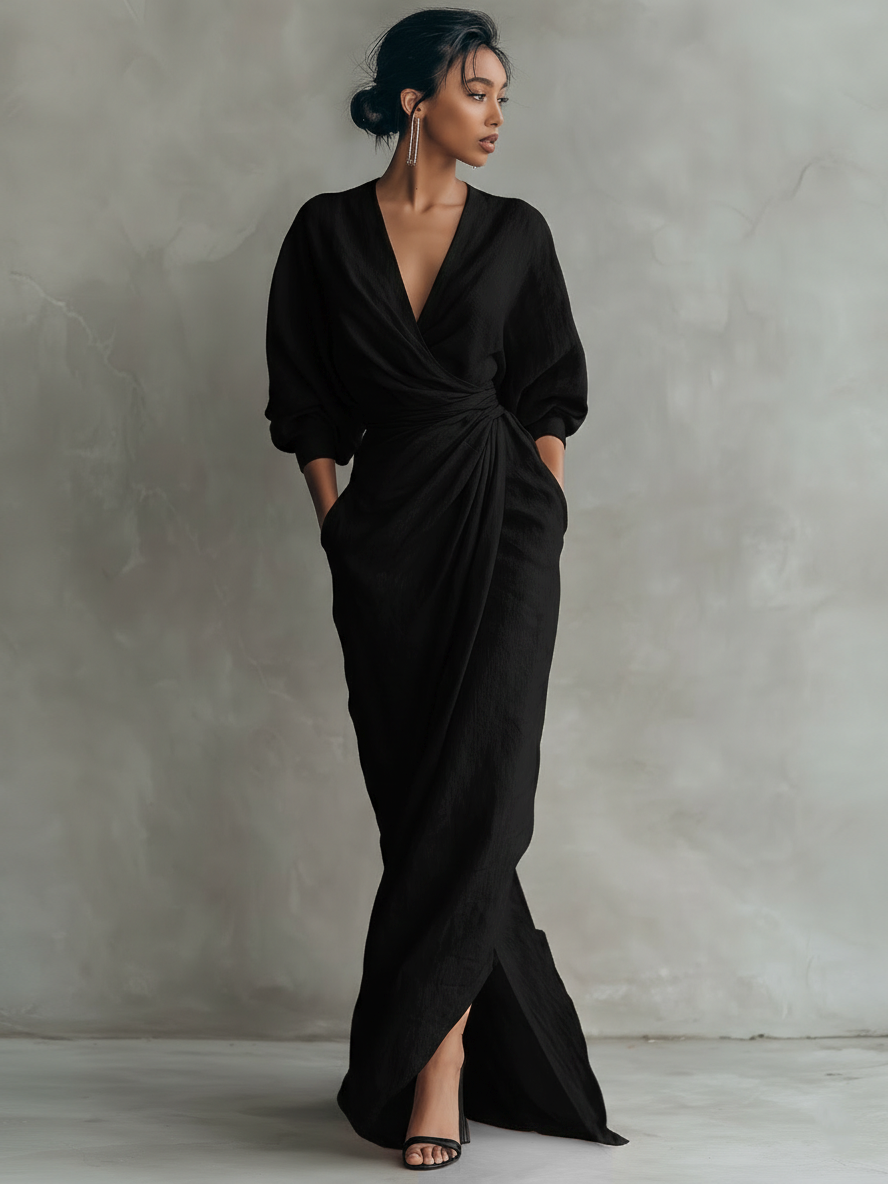Vila Chã – Vestido Maxi de Linho com Decote em V