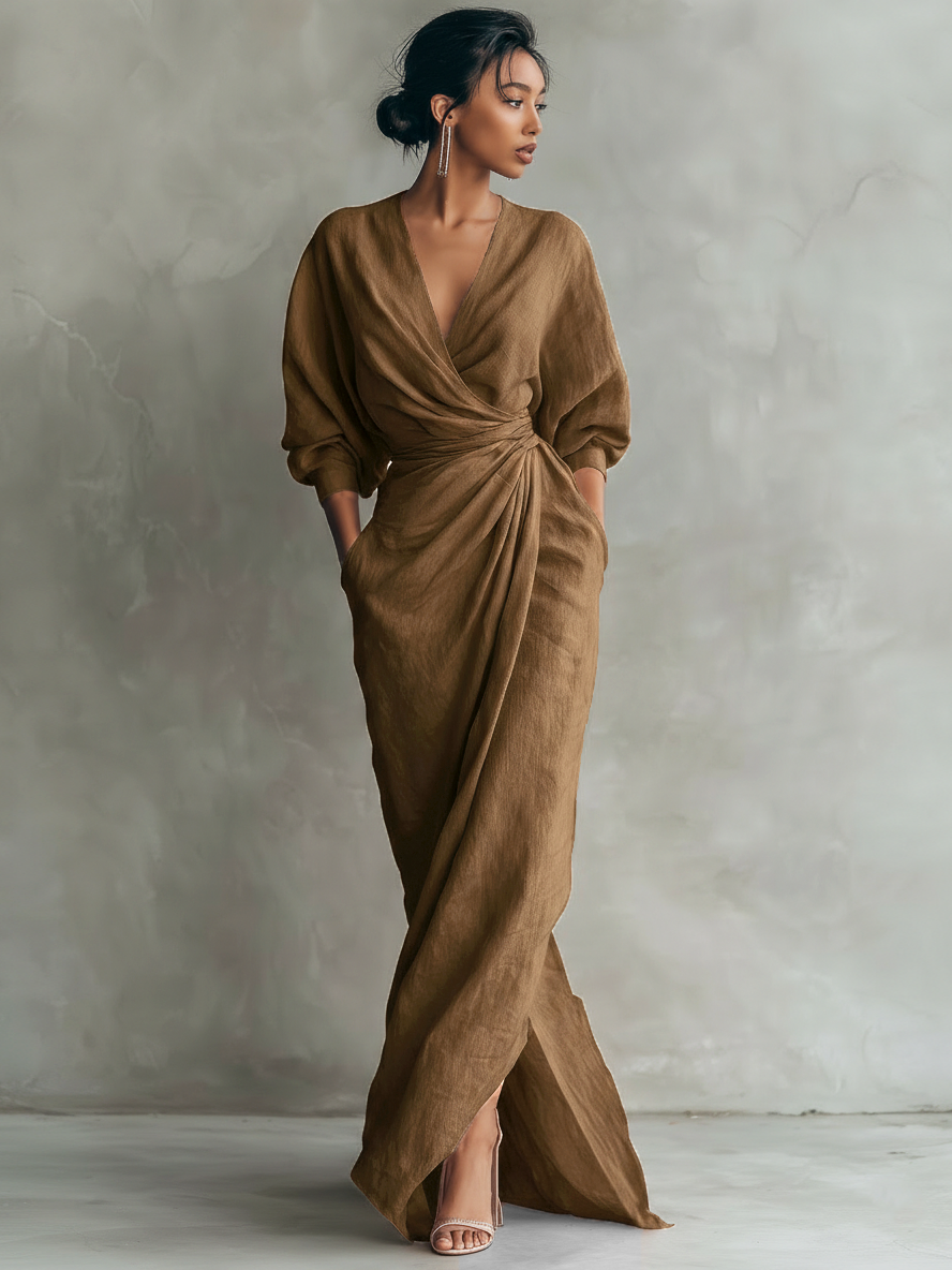 Vila Chã – Vestido Maxi de Linho com Decote em V