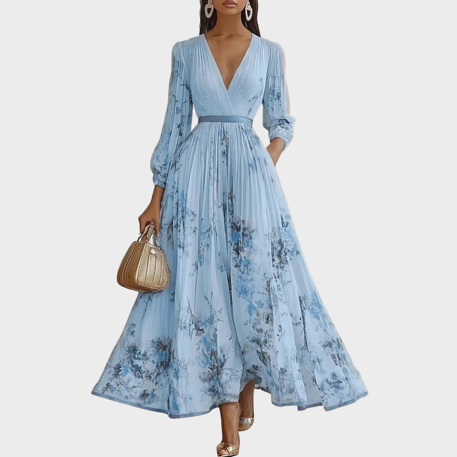 Mação – Vestido Maxi Plissado com Cinto