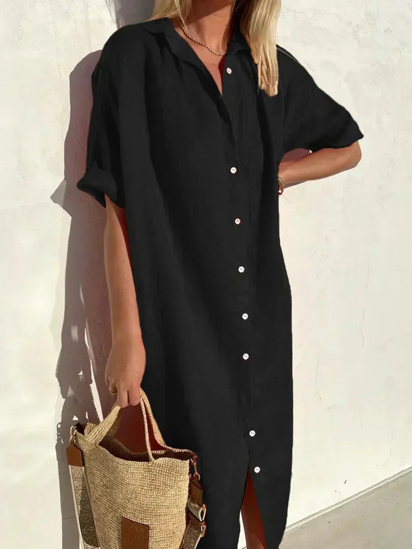 Envendos – Vestido de Algodão e Linho com Botões