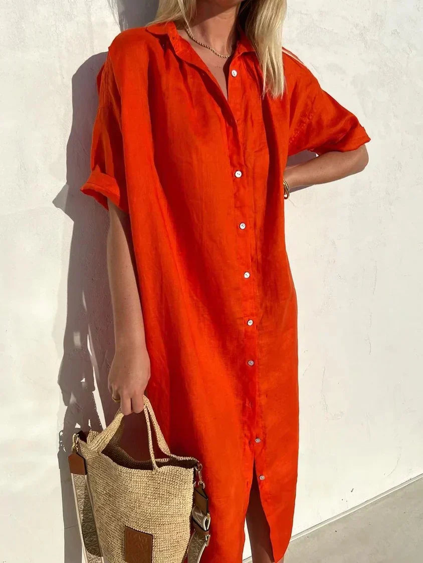 Envendos – Vestido de Algodão e Linho com Botões
