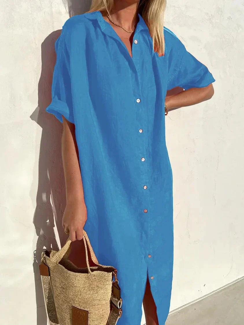 Envendos – Vestido de Algodão e Linho com Botões
