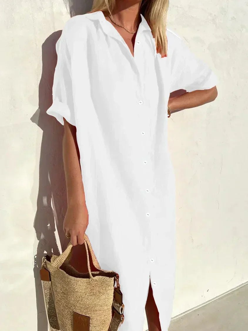 Envendos – Vestido de Algodão e Linho com Botões