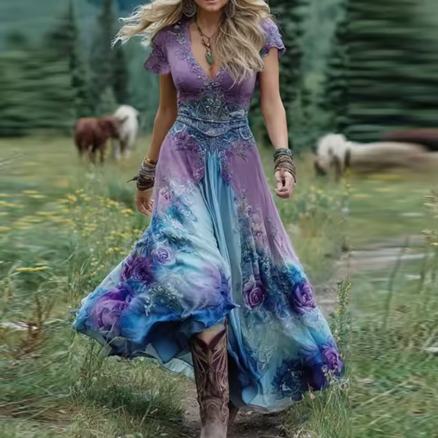 Genísio – Vestido Floral com Bordados