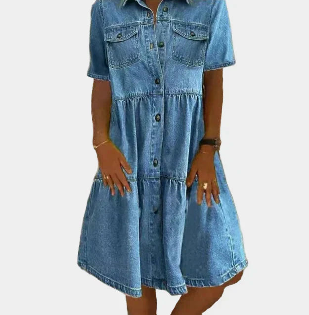 Albergaria – Vestido de Ganga com Colarinho