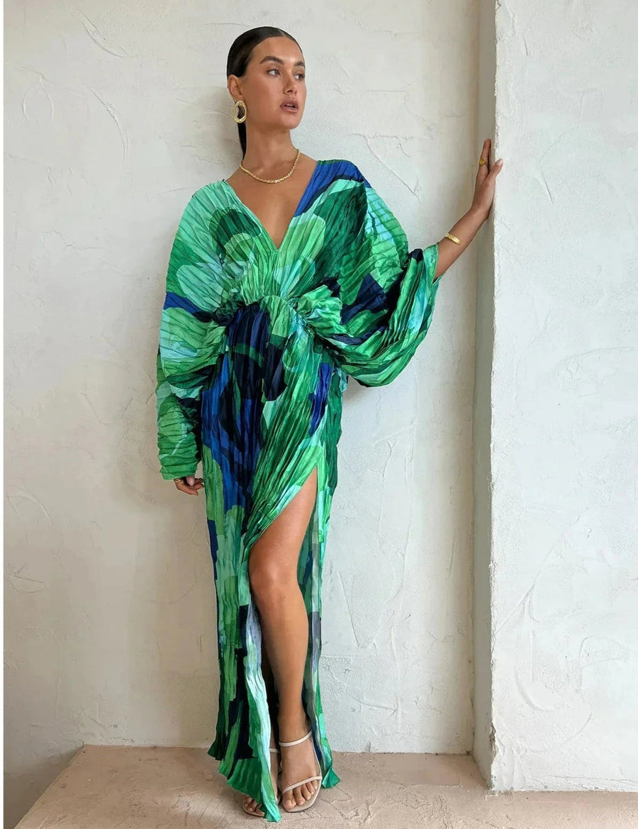 Colos – Vestido Plissado em Tons de Azul