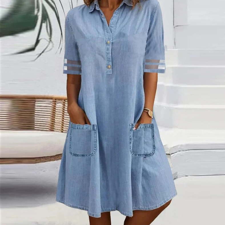 Santo André – Vestido Curto de Ganga com Bolsos