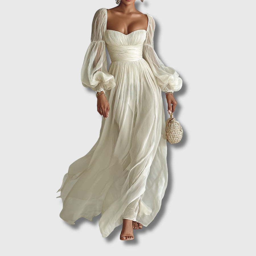 Portel – Vestido Maxi com Decote Quadrado