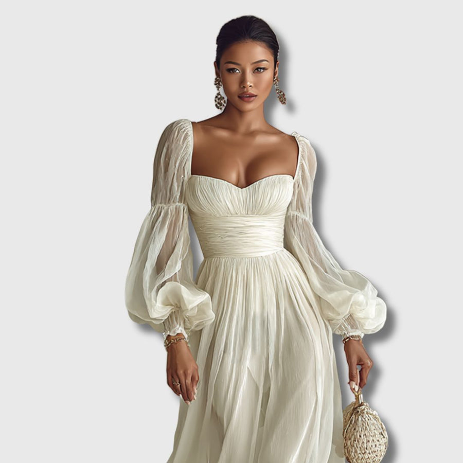 Portel – Vestido Maxi com Decote Quadrado