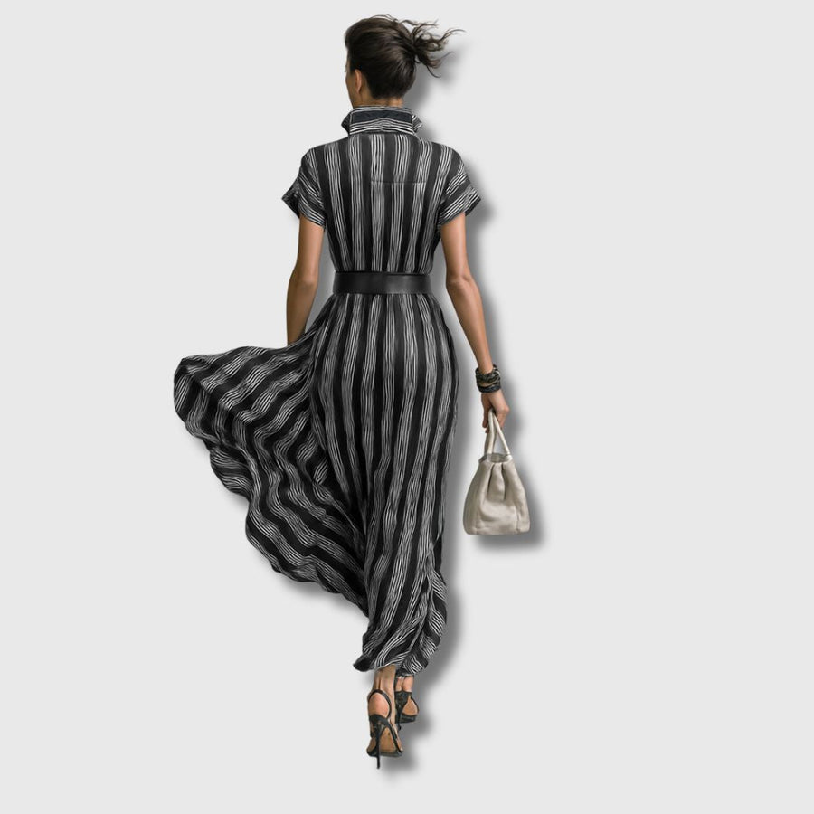 Campo Maior – Vestido Maxi de Chiffon às Riscas