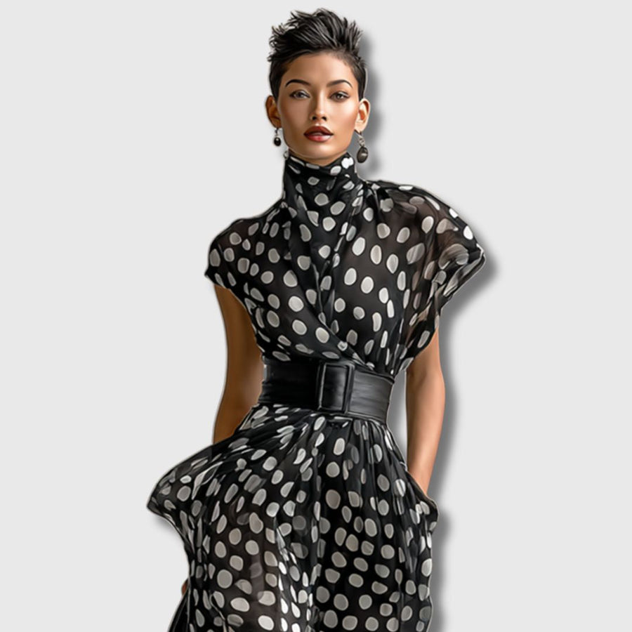 Beja – Vestido Maxi de Chiffon às Bolinhas