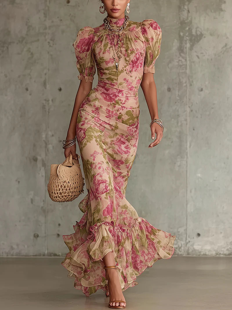 Luzianes – Vestido Longo com Estampado de Rosas
