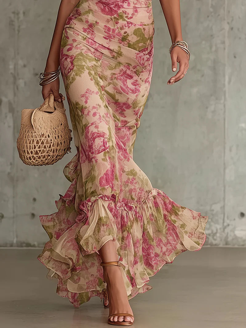 Luzianes – Vestido Longo com Estampado de Rosas