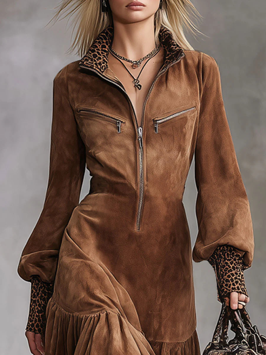 Urrós – Vestido de Camurça com Padrão Leopardo