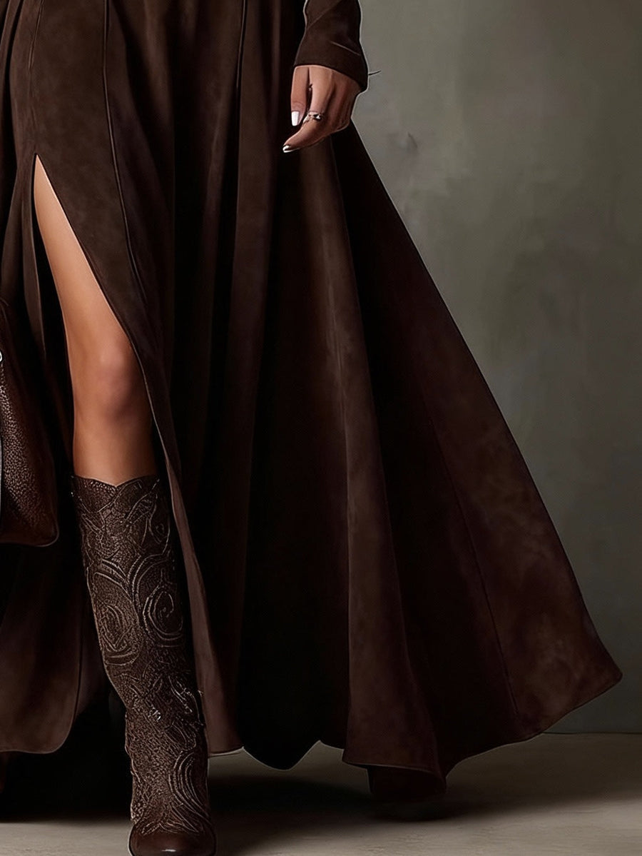 Paredes de Coura – Vestido Maxi de Camurça