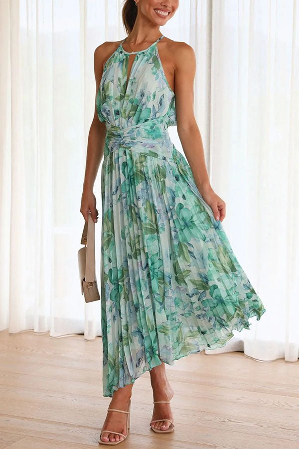 Linhares da Beira – Vestido Longo Plissado com Alças Florais
