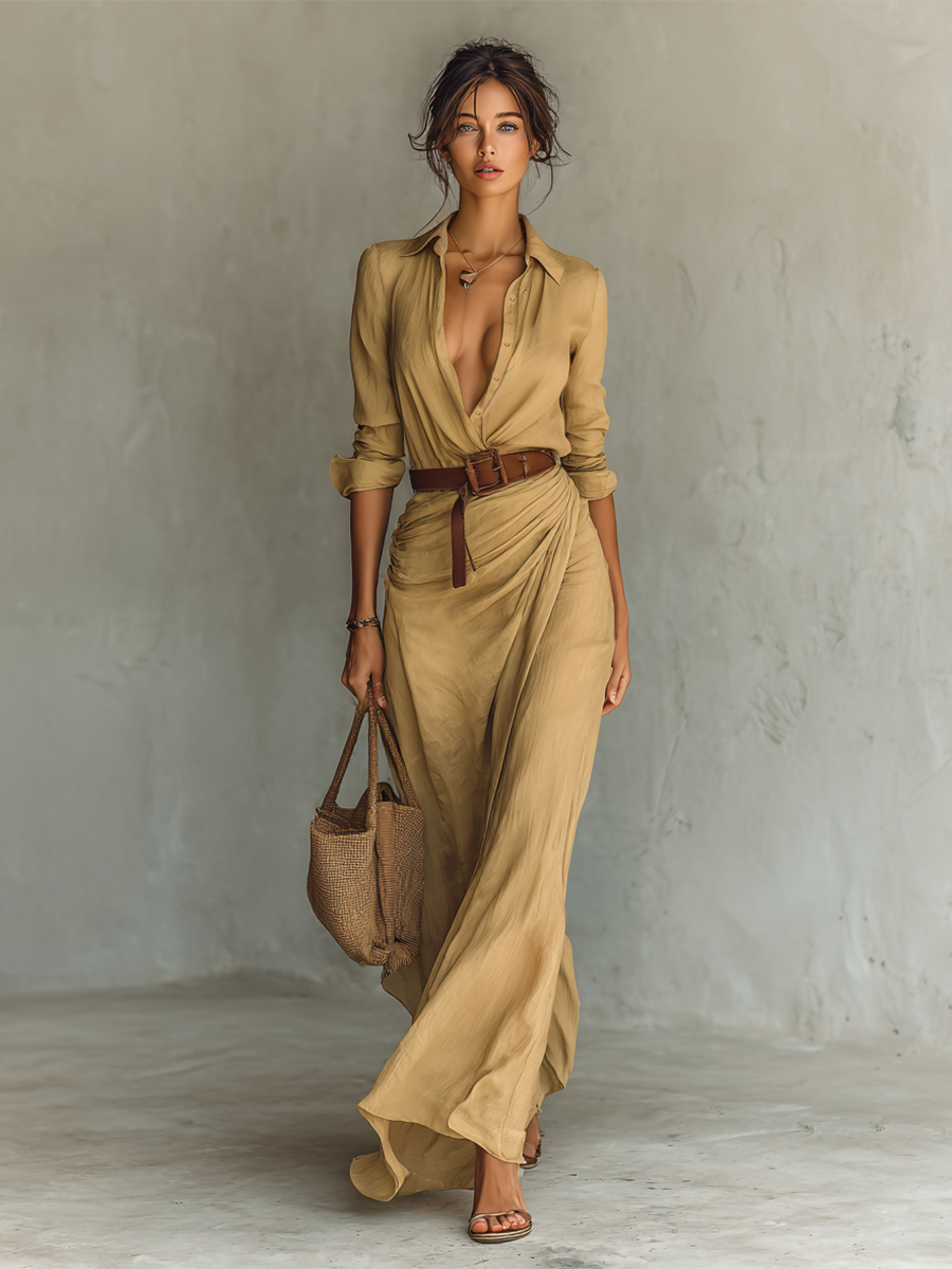 Salgueiro do Campo – Vestido Longo com Gola de Lapela