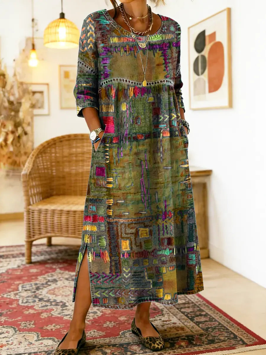 Boticas – Vestido de Ganga com Patchwork