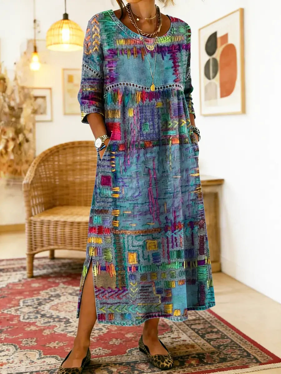 Boticas – Vestido de Ganga com Patchwork