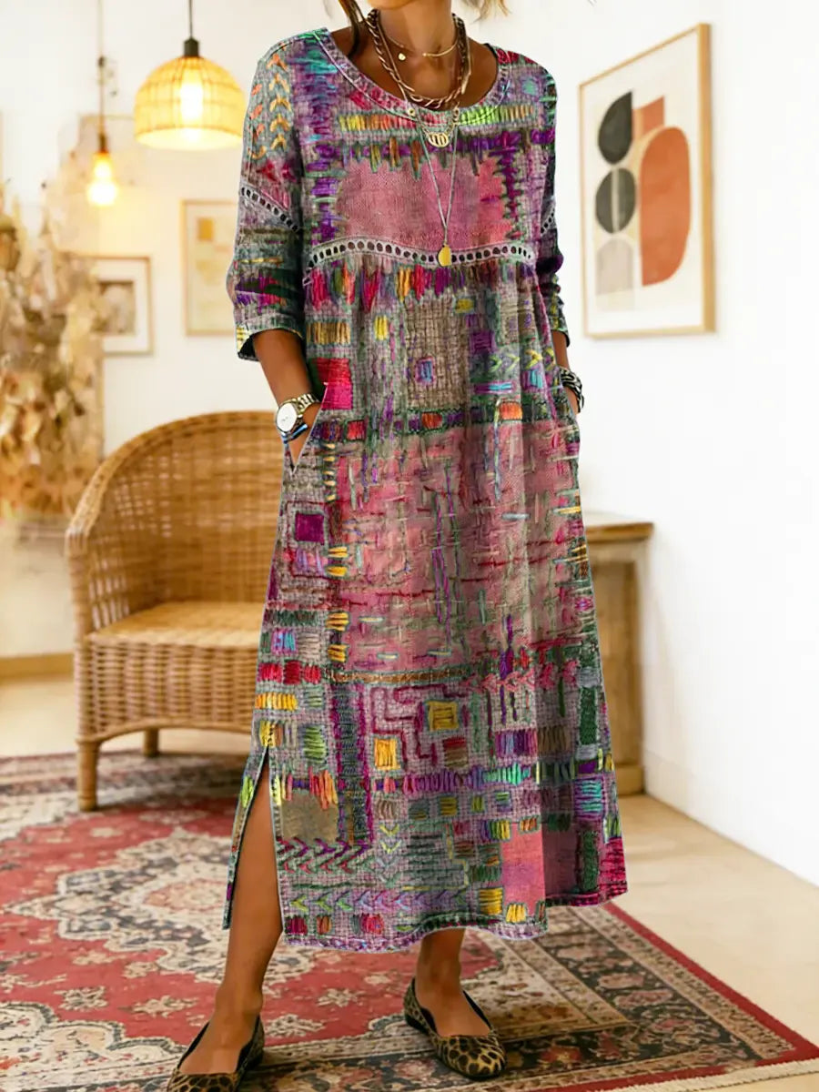 Boticas – Vestido de Ganga com Patchwork