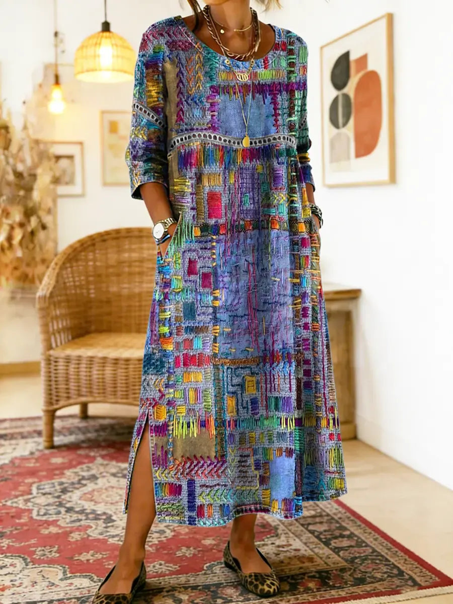 Boticas – Vestido de Ganga com Patchwork