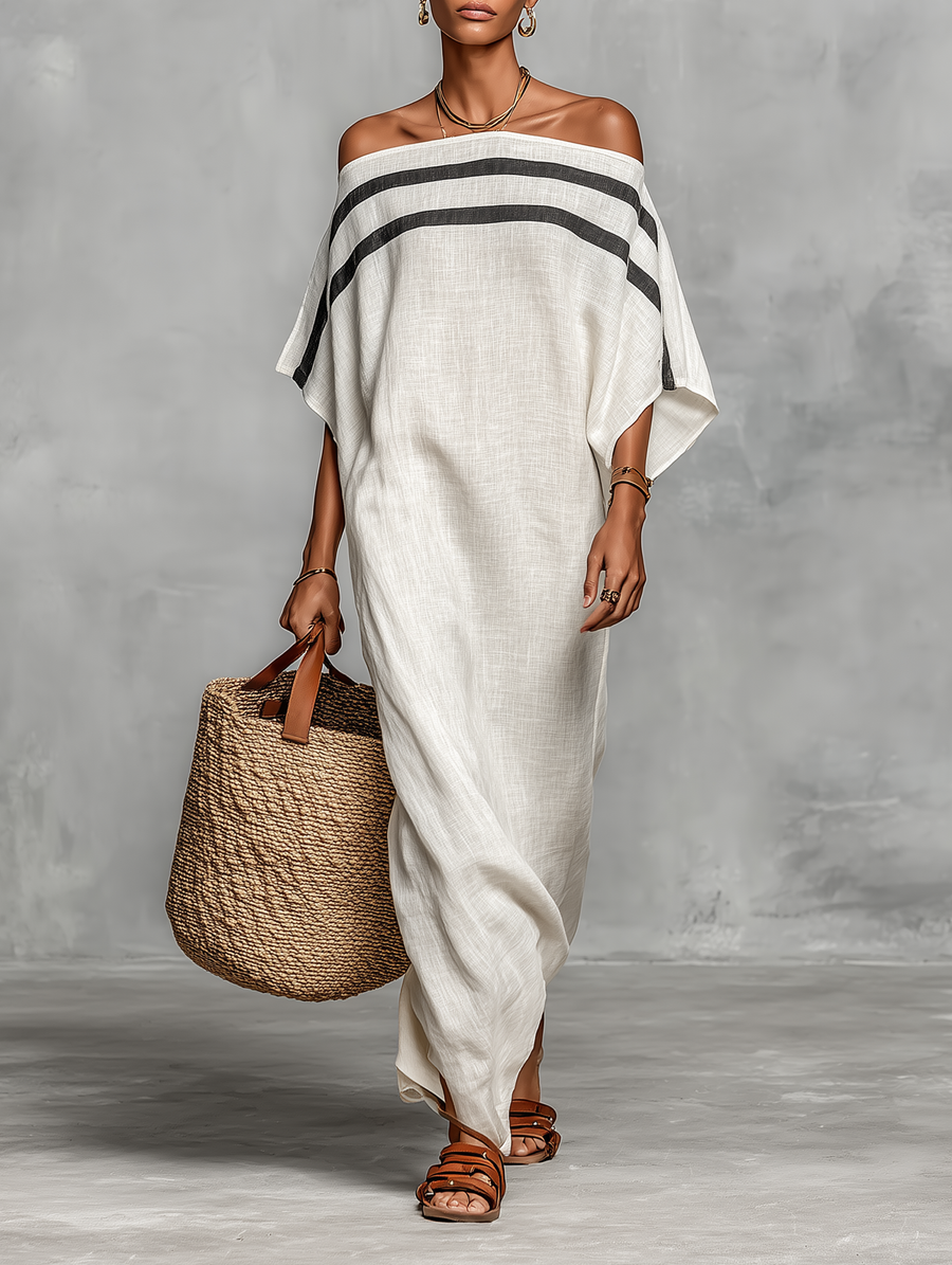 Vila Verde – Vestido Maxi de Linho de Ombros Descobertos