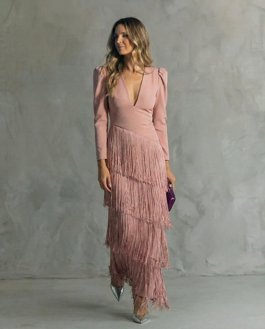 Veiros – Vestido com Mangas de Franjas