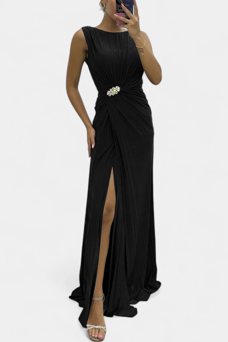 Moimenta – Vestido Maxi Plissado com Racha