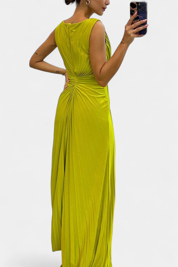 Moimenta – Vestido Maxi Plissado com Racha