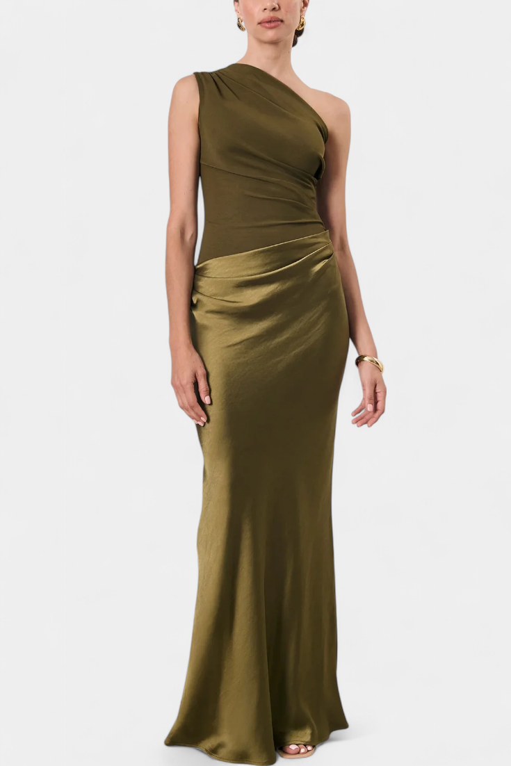 Foz Côa – Vestido Maxi Plissado de Um Ombro