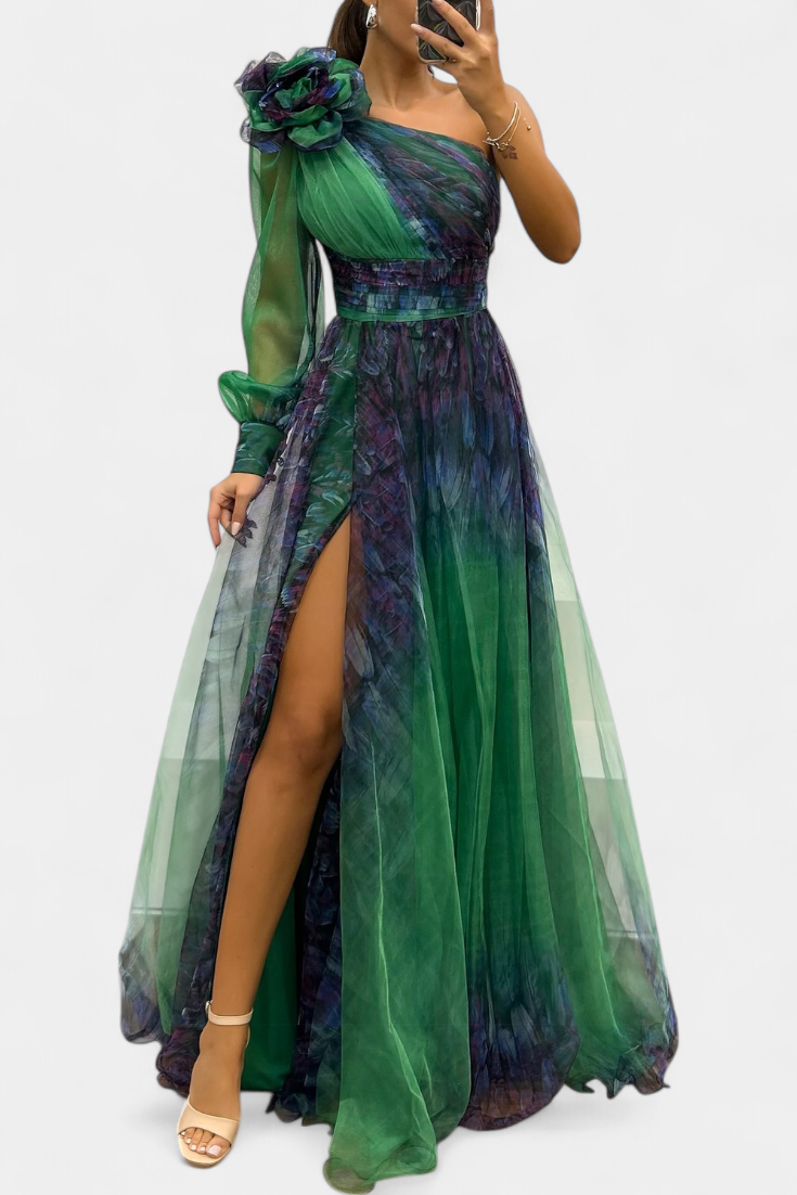 Armamar – Vestido Maxi de Chiffon com Flor