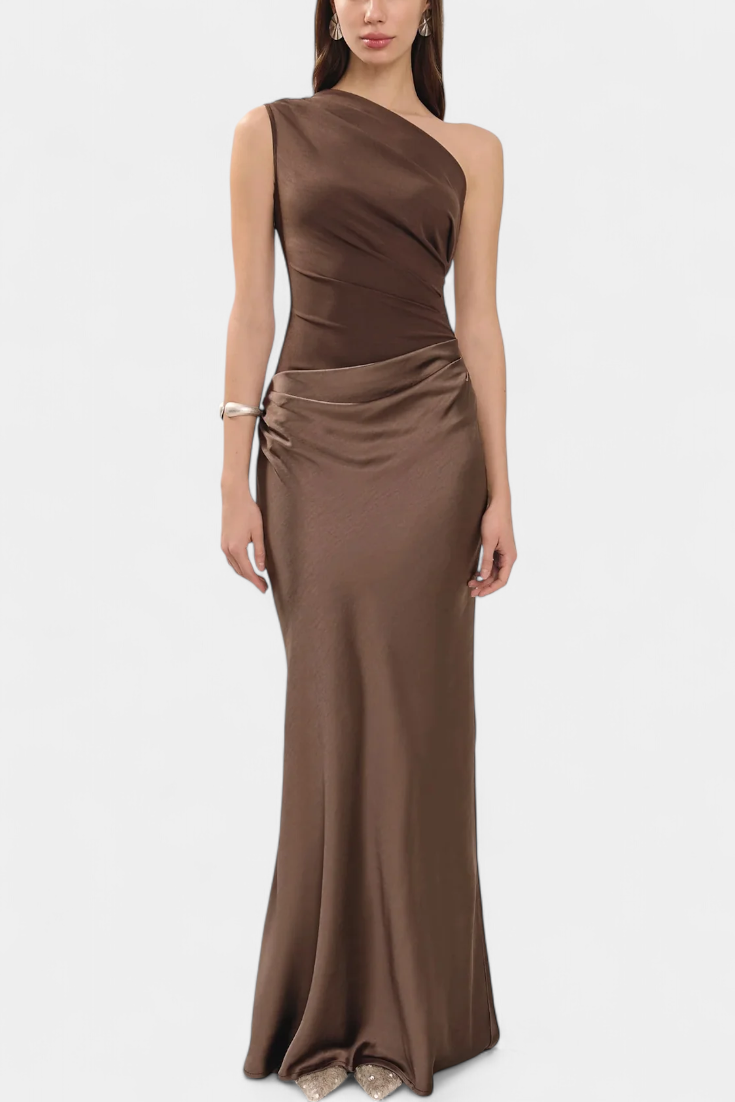 Foz Côa – Vestido Maxi Plissado de Um Ombro