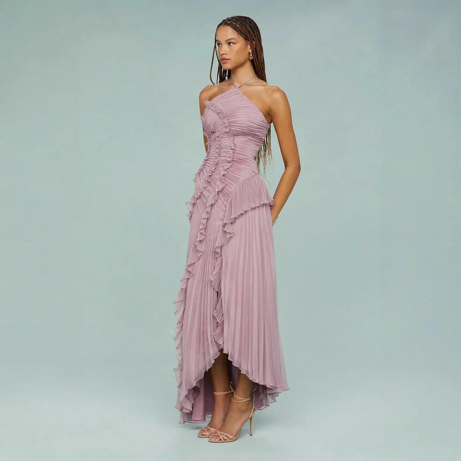 Cicouro – Vestido Longo com Babados e Costas Abertas