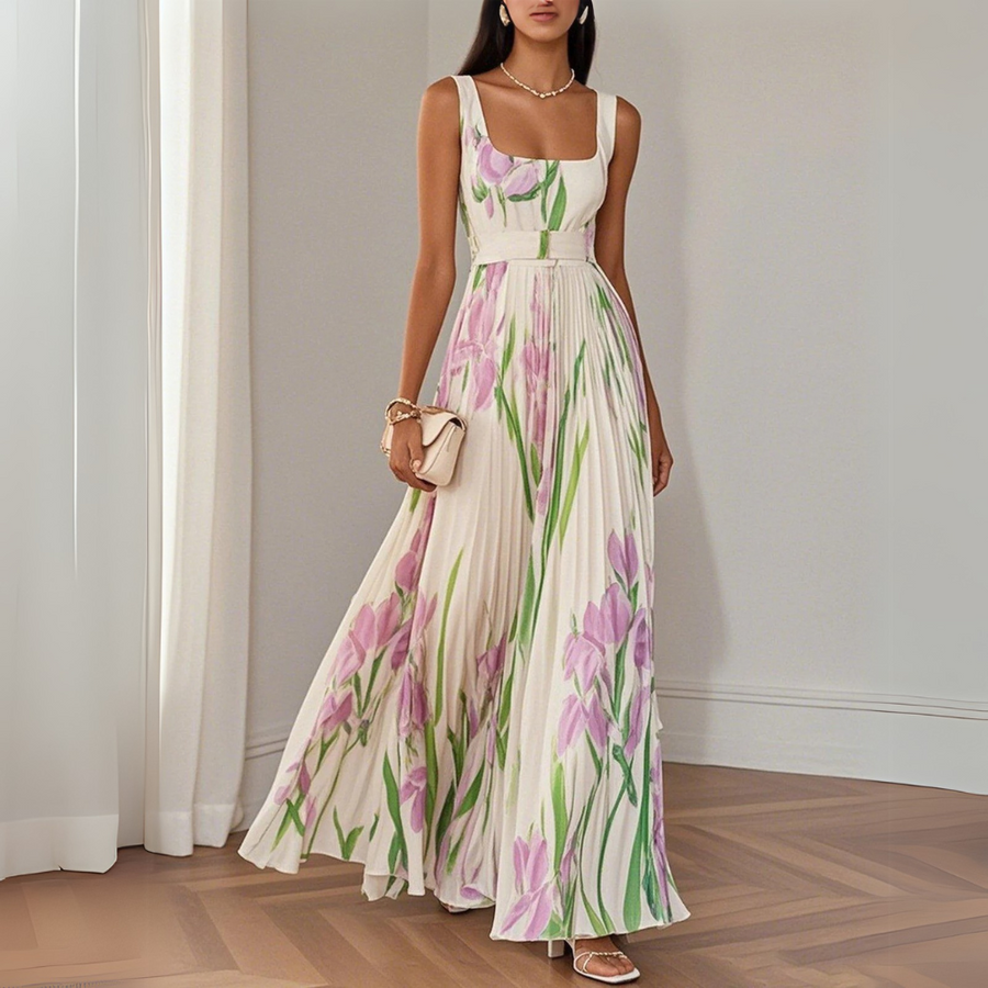Chacim – Vestido Longo Plissado Floral