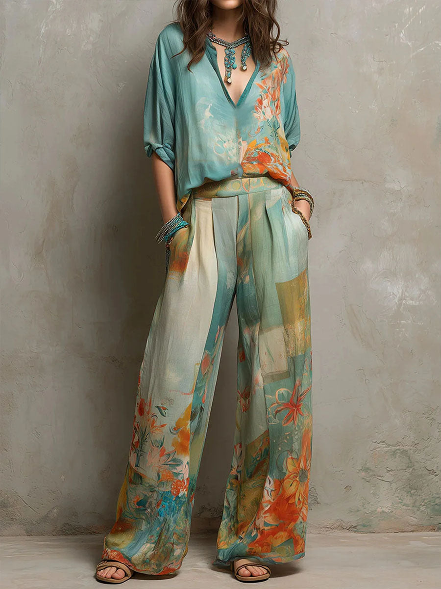 Uva – Conjunto Floral com Calças Largas