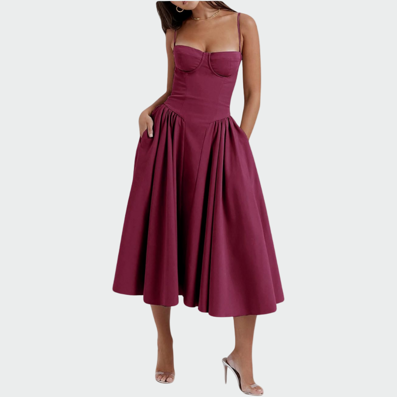 Sever do Vouga – Vestido Maxi de Cetim com Corpete