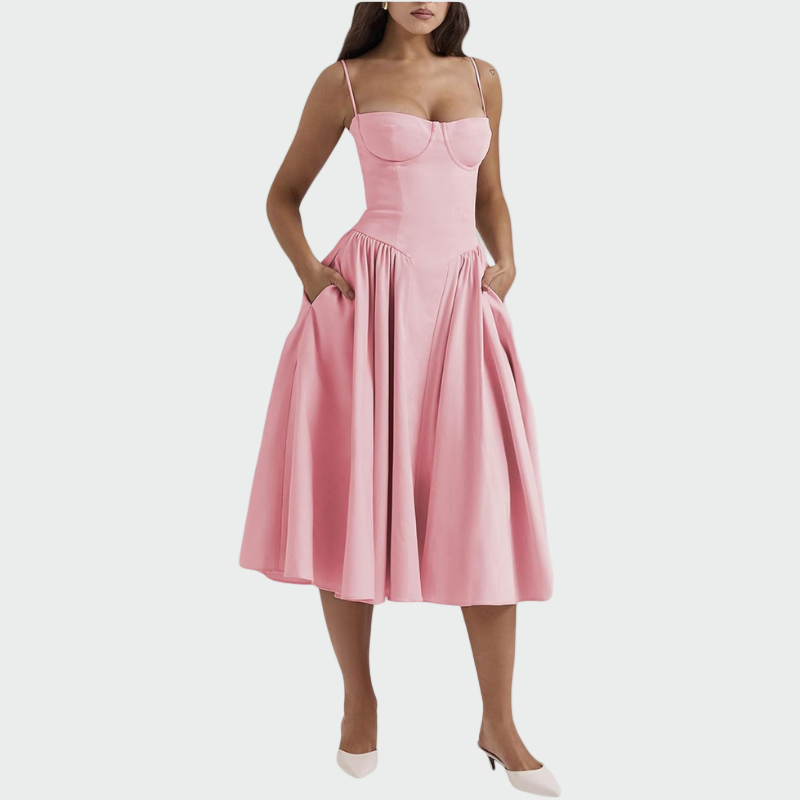 Sever do Vouga – Vestido Maxi de Cetim com Corpete