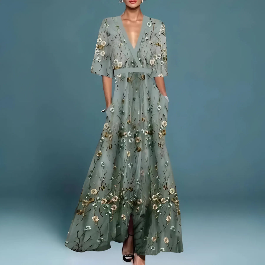 Amares – Vestido Longo com Decote Profundo