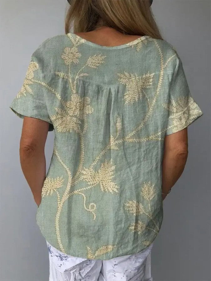 Sezelhe – Camisa Floral de Algodão e Linho
