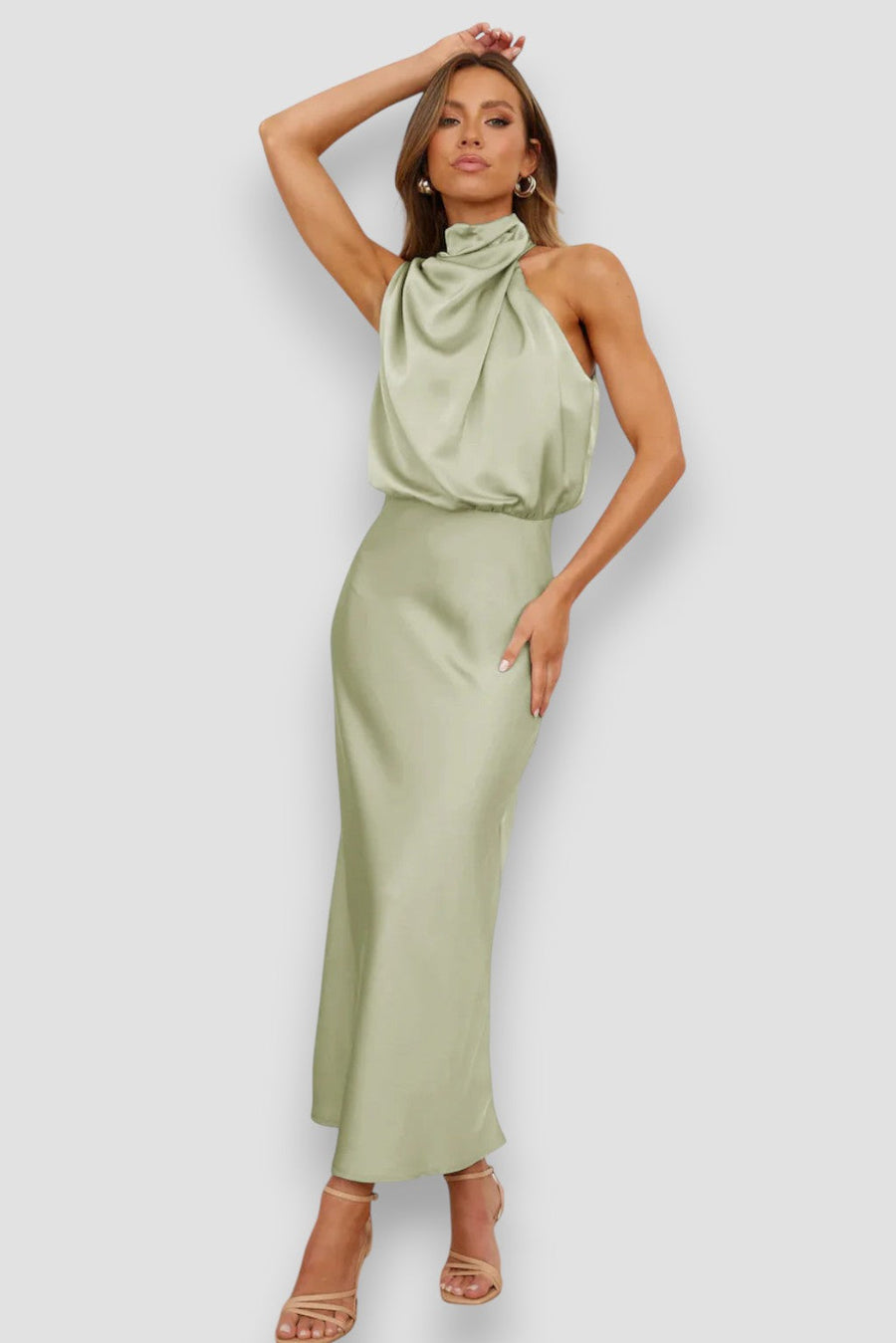 Gimonde – Vestido de Cetim com Decote Halter