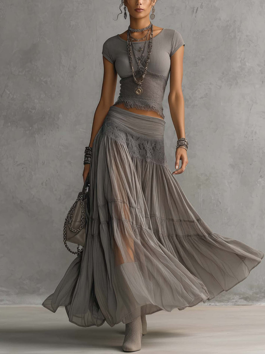 Paçó – Conjunto de Top de Renda e Saia Maxi