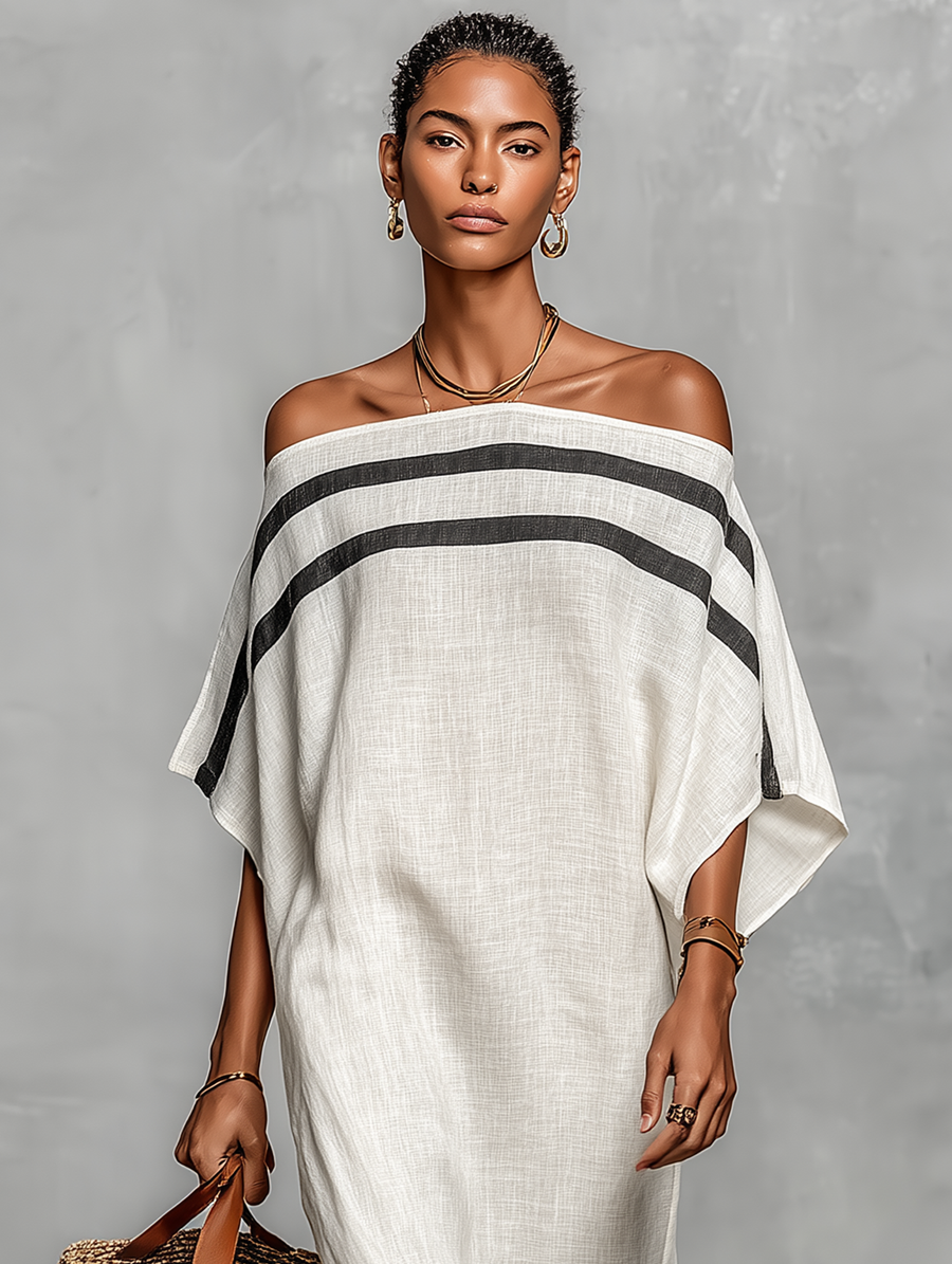 Vila Verde – Vestido Maxi de Linho de Ombros Descobertos