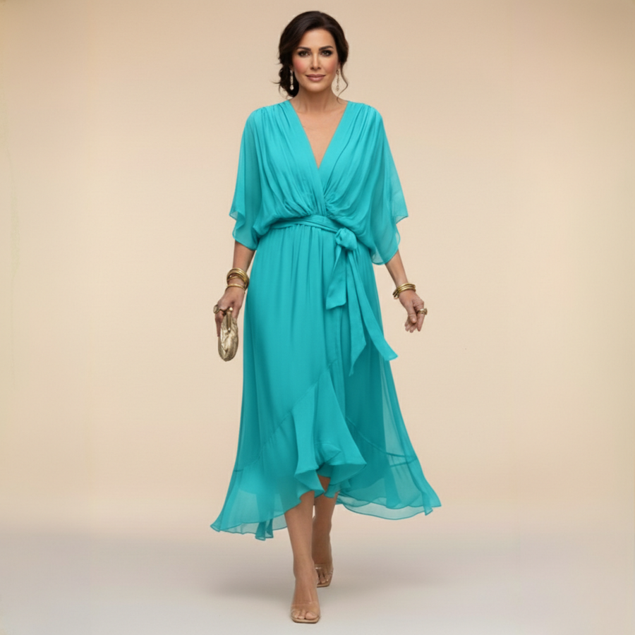 Sortes – Vestido de Chiffon com Decote em V