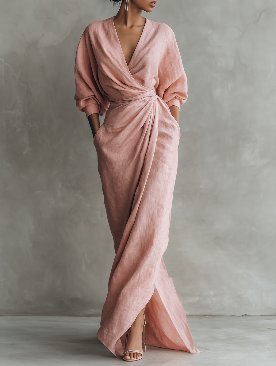 Vila Chã – Vestido Maxi de Linho com Decote em V