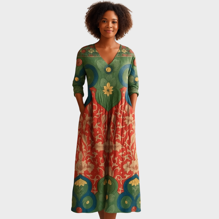 Cerveira – Vestido Maxi Étnico com Bolsos