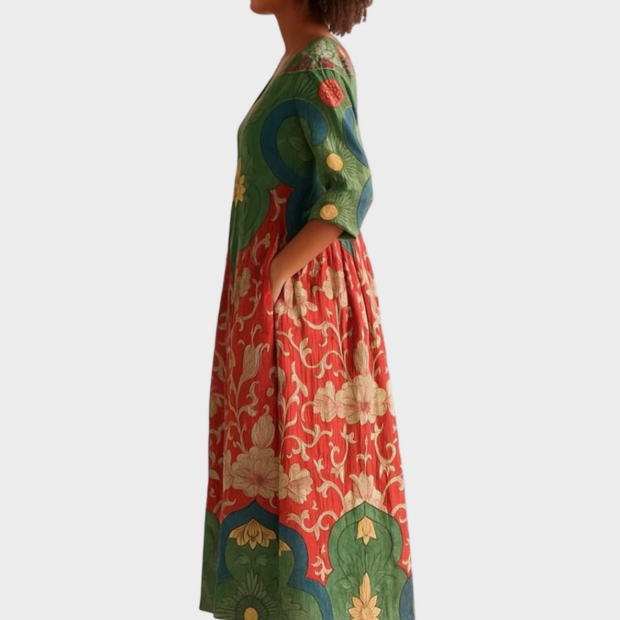 Cerveira – Vestido Maxi Étnico com Bolsos